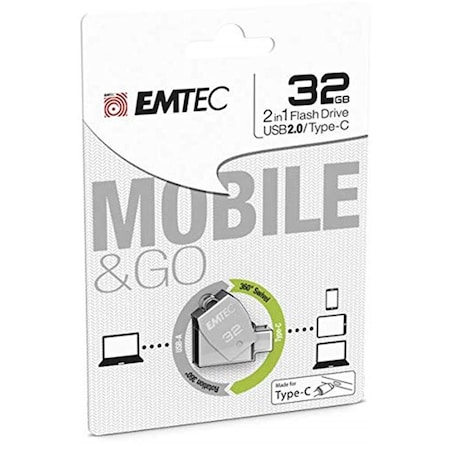 Emtec 32 GB USB 2.0 Dual Type-C T250C Flash Drive ECMMD32GT252C